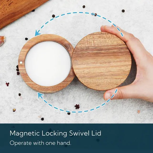 Alt view image 3 of 7 - Acacia Wood Salt Cellar Bowl Box, Elegant Kitchen Holder Container with Swivel Magnetic Lid to Store Favorite Seasonings Pepper Spice or Bath, 6oz