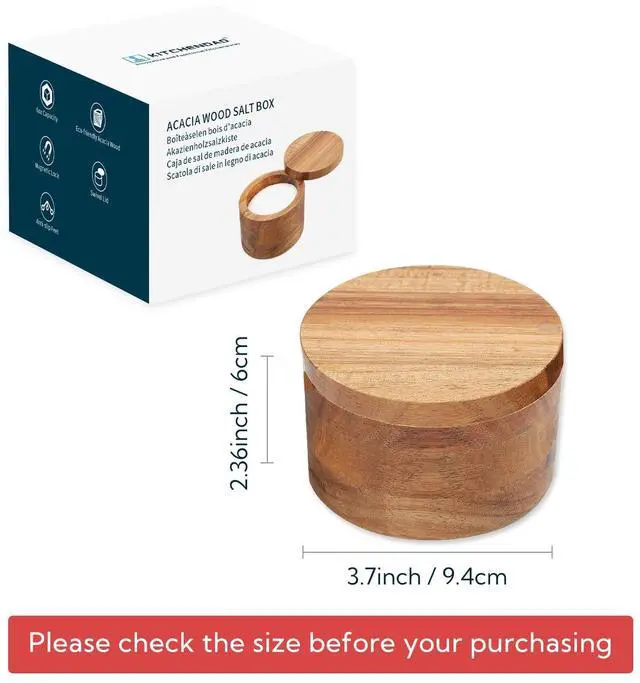 Alt view image 4 of 7 - Acacia Wood Salt Cellar Bowl Box, Elegant Kitchen Holder Container with Swivel Magnetic Lid to Store Favorite Seasonings Pepper Spice or Bath, 6oz