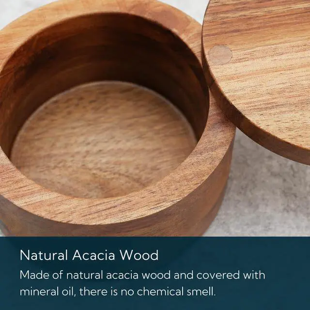 Alt view image 6 of 7 - Acacia Wood Salt Cellar Bowl Box, Elegant Kitchen Holder Container with Swivel Magnetic Lid to Store Favorite Seasonings Pepper Spice or Bath, 6oz