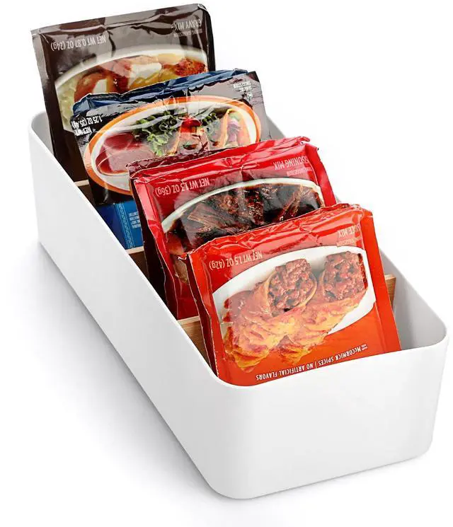 Main image of Seasoning Packet Organizer, Food Storage Organizer with Divided 4 Bamboo Wood Compartments, Plastic Storage Caddy for Kitchen Pantry Cabinet, Kitchen Organization Bin for Snacks Spice Packets