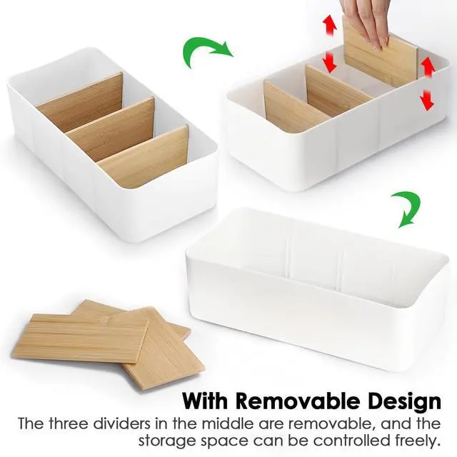 Alt view image 3 of 7 - Seasoning Packet Organizer, Food Storage Organizer with Divided 4 Bamboo Wood Compartments, Plastic Storage Caddy for Kitchen Pantry Cabinet, Kitchen Organization Bin for Snacks Spice Packets