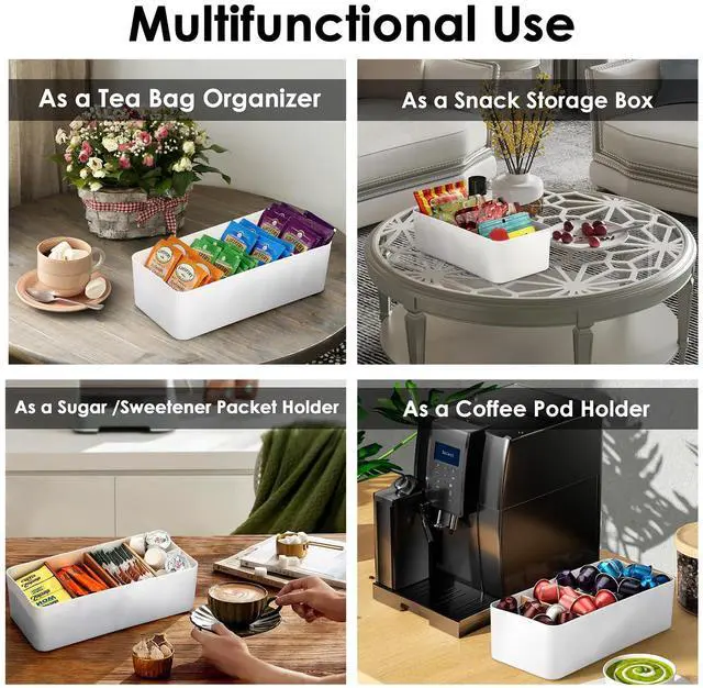 Alt view image 4 of 7 - Seasoning Packet Organizer, Food Storage Organizer with Divided 4 Bamboo Wood Compartments, Plastic Storage Caddy for Kitchen Pantry Cabinet, Kitchen Organization Bin for Snacks Spice Packets