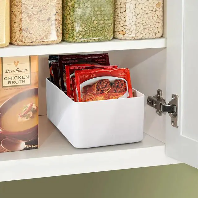 Alt view image 7 of 7 - Seasoning Packet Organizer, Food Storage Organizer with Divided 4 Bamboo Wood Compartments, Plastic Storage Caddy for Kitchen Pantry Cabinet, Kitchen Organization Bin for Snacks Spice Packets