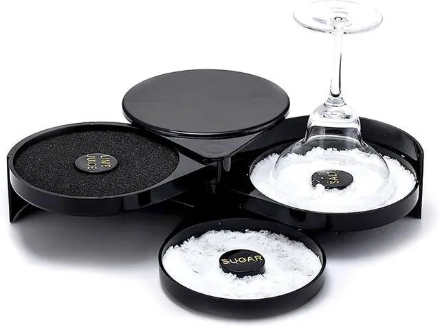 Main image of Cocktail Seasoning Box, 3 Tiers Black Thick Plastic Margarita Salt Sugar Packaging Container(black)