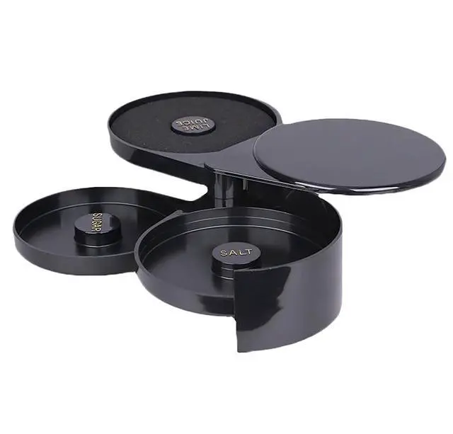 Alt view image 3 of 5 - Cocktail Seasoning Box, 3 Tiers Black Thick Plastic Margarita Salt Sugar Packaging Container(black)
