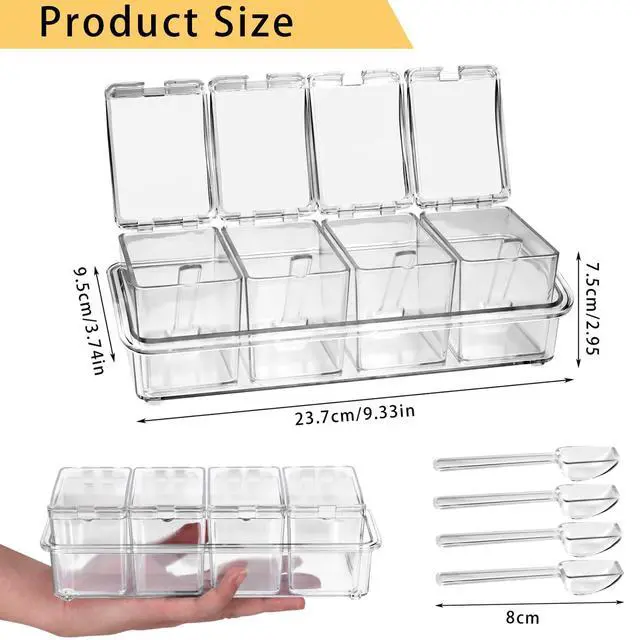 Alt view image 2 of 7 - Clear Seasoning Box, 4 Pieces Seasoning Rack Spice Pots