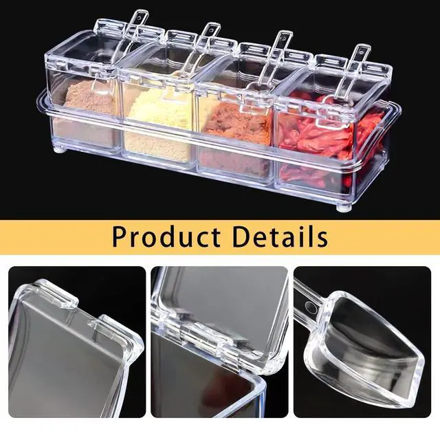 Alt view image 3 of 7 - Clear Seasoning Box, 4 Pieces Seasoning Rack Spice Pots