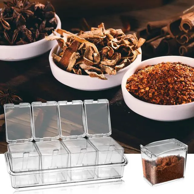 Alt view image 4 of 7 - Clear Seasoning Box, 4 Pieces Seasoning Rack Spice Pots