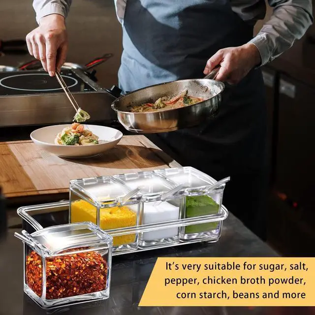 Alt view image 6 of 7 - Clear Seasoning Box, 4 Pieces Seasoning Rack Spice Pots