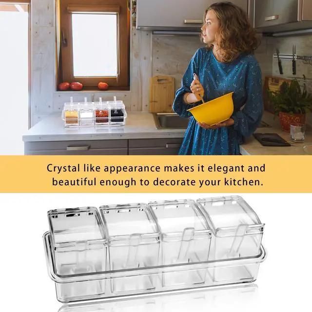 Alt view image 7 of 7 - Clear Seasoning Box, 4 Pieces Seasoning Rack Spice Pots
