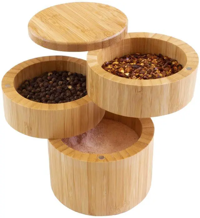 Main image of Triple Salt Cellar, 3-Tier Salt and Pepper Container