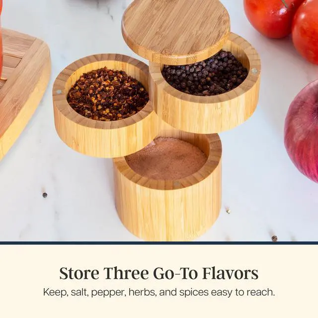 Alt view image 2 of 7 - Triple Salt Cellar, 3-Tier Salt and Pepper Container