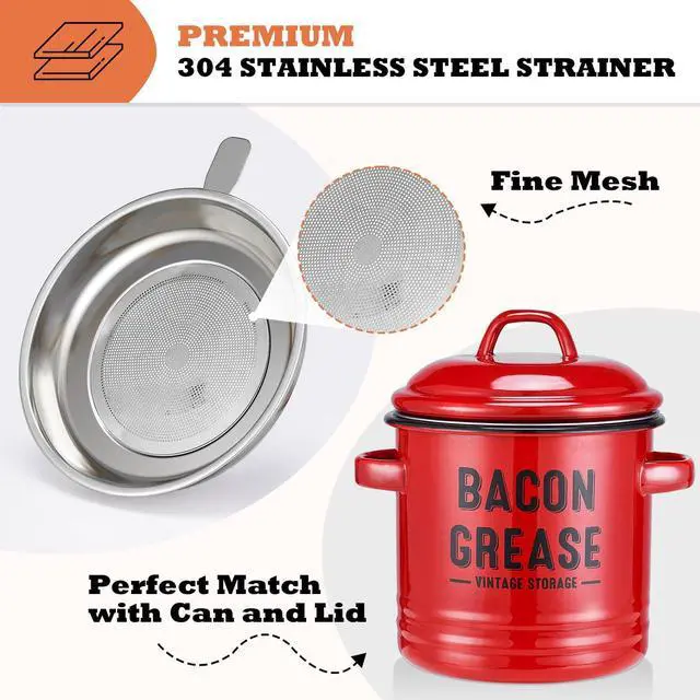 Alt view image 3 of 7 - Bacon Grease Container for Kitchen with Strainer, 46oz Large Size