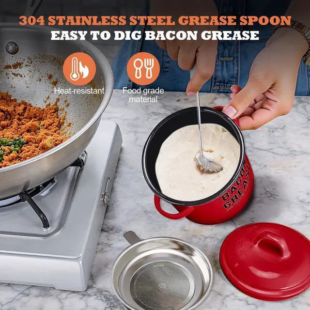 Alt view image 7 of 7 - Bacon Grease Container for Kitchen with Strainer, 46oz Large Size