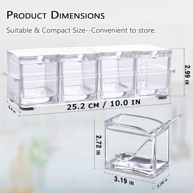 Alt view image 2 of 7 - Clear Seasoning Box,4 Pieces Clear Seasoning Storage Container for Spice Salt Sugar Cruet,Condiment Jars with Spoons