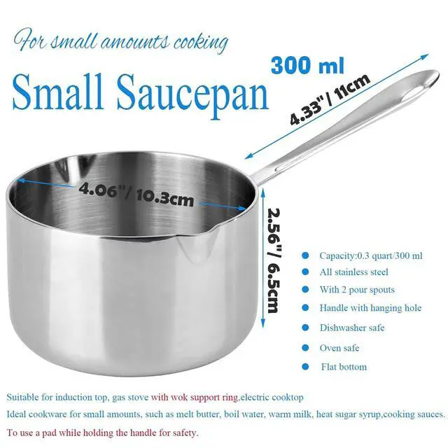 Alt view image 2 of 7 - 10 Ounce Kitchen Induction Stainless Steel Milk Pot Saucepan Oil Chocolate Sauce Pan Butter Warmer Pot (300 ml)