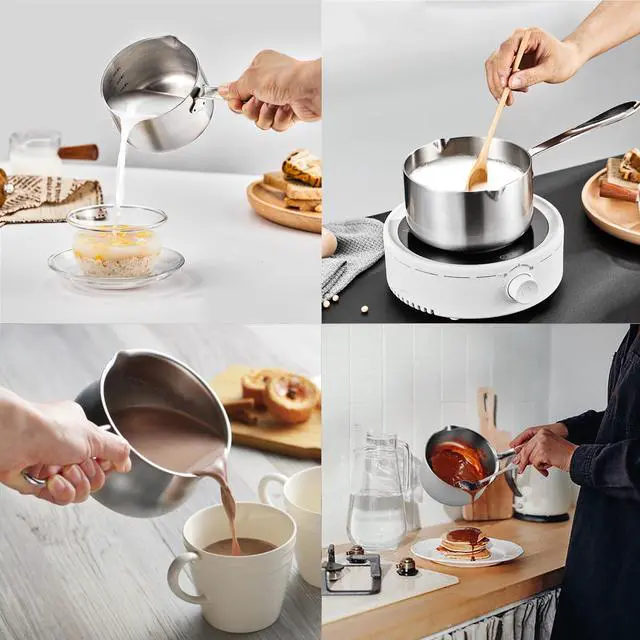 Alt view image 6 of 7 - 10 Ounce Kitchen Induction Stainless Steel Milk Pot Saucepan Oil Chocolate Sauce Pan Butter Warmer Pot (300 ml)
