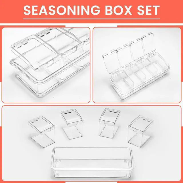 Alt view image 5 of 7 - Clear Seasoning Box, 4 Piece Seasoning Rack Spice Pots, Plastic Storage Container Condiment Jars with Lids and Spoon, Storage Container Spice Jar for Salt Sugar Tea Herbal Coffee Beans