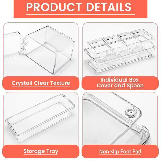 Alt view image 6 of 7 - Clear Seasoning Box, 4 Piece Seasoning Rack Spice Pots, Plastic Storage Container Condiment Jars with Lids and Spoon, Storage Container Spice Jar for Salt Sugar Tea Herbal Coffee Beans