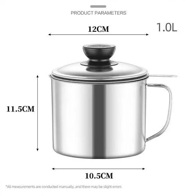 Alt view image 2 of 7 - Bacon Grease ContainerStainless steel storage container with fine mesh filterdust coverand easy to grip handlesuitable for storing fryingand cooking oil in the kitchen(1L/34oz)