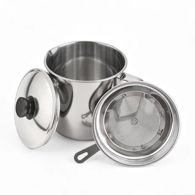 Main image of Bacon Grease ContainerStainless steel storage container with fine mesh filterdust coverand easy to grip handlesuitable for storing fryingand cooking oil in the kitchen(1L/34oz)