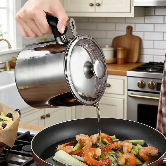 Alt view image 7 of 7 - Bacon Grease Container with Strainer for Kitchen, 43oz Stainless Steel Grease Saver Cooking Oil Keeper