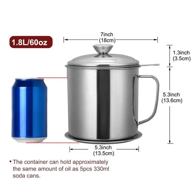 Alt view image 2 of 7 - Bacon Grease Container with Strainer 60 oz Kitchen Frying Cooking Oil Saver