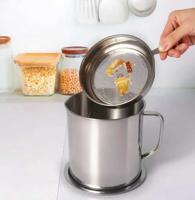 Alt view image 4 of 7 - Bacon Grease Container with Strainer 60 oz Kitchen Frying Cooking Oil Saver