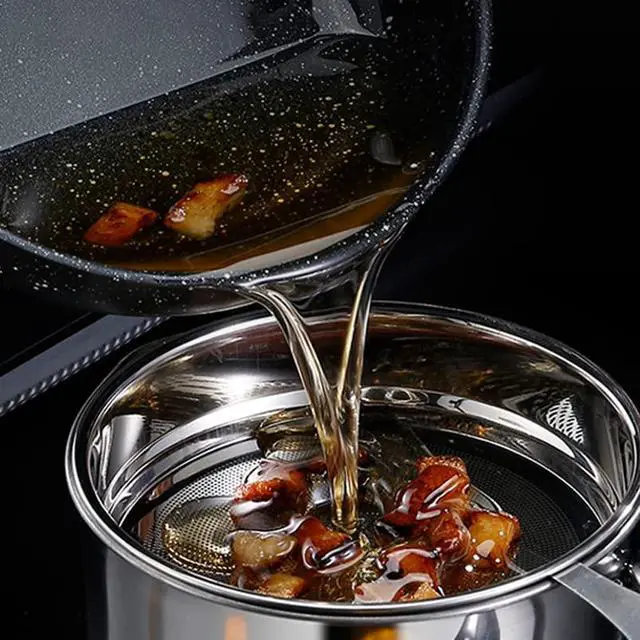 Alt view image 6 of 7 - Bacon Grease Container with Strainer 60 oz Kitchen Frying Cooking Oil Saver