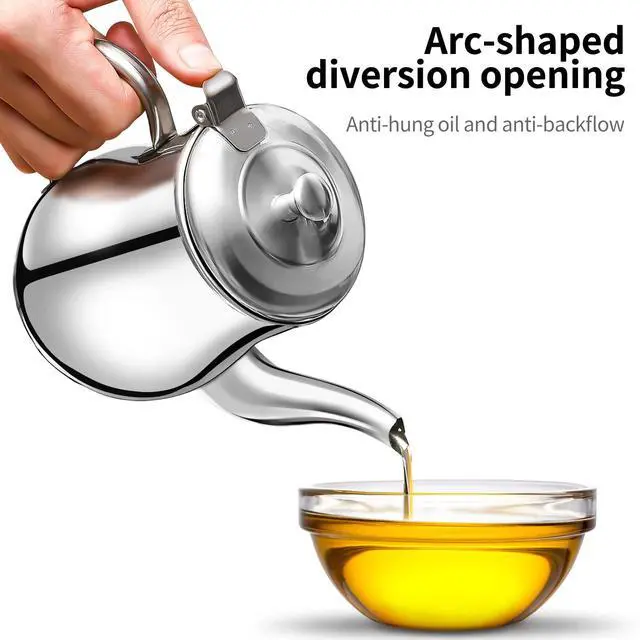Alt view image 2 of 7 - 304 Stainless Steel Oil Filter Pot Oil Container with Strainer and Lid 4.25 X 2.87 X 2.71 in Grease Keeper for Kitchen Storage Straining and Pouring
