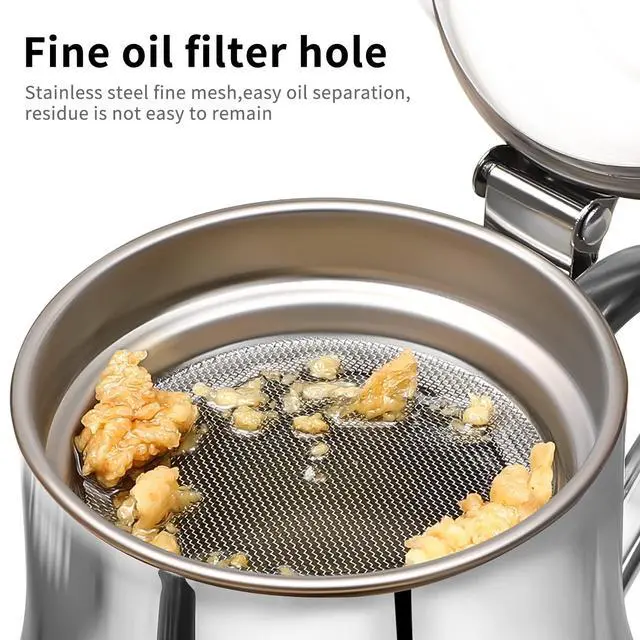 Alt view image 5 of 7 - 304 Stainless Steel Oil Filter Pot Oil Container with Strainer and Lid 4.25 X 2.87 X 2.71 in Grease Keeper for Kitchen Storage Straining and Pouring