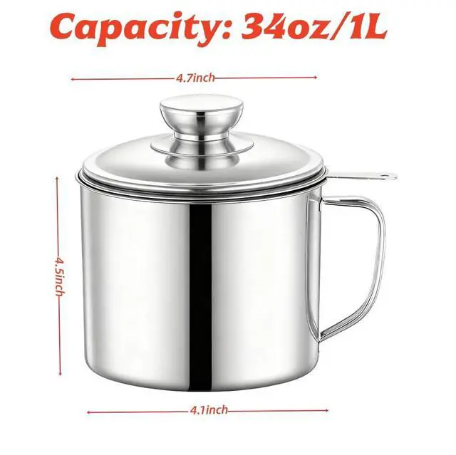 Alt view image 3 of 7 - Bacon Grease Container Saver, 34oz Stainless Steel Cooking Oil Storage Can for Kitchen