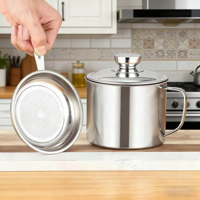 Alt view image 2 of 7 - Bacon Grease Container Saver, 34oz Stainless Steel Cooking Oil Storage Can for Kitchen