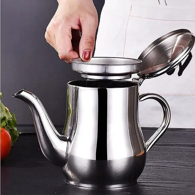 Alt view image 7 of 7 - Stainless Steel Oil Filter Pot, 24/32/48oz Cooking Grease Container, Bacon Grease Container with Fine Mesh Strainer Lid for Home Kitchen Cooking Storing Frying Oil Cooking Grease (32oz)