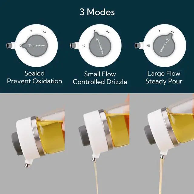 Alt view image 2 of 7 - Precision Pour Glass Oil Dispenser with 3 Modes, Drip-free Spout, Two Adjustable Flowing Speed, 12 oz Vinegar Dispenser Bottle for Kitchen, Borosilicate Glass Olive Oil Bottle for Cooking