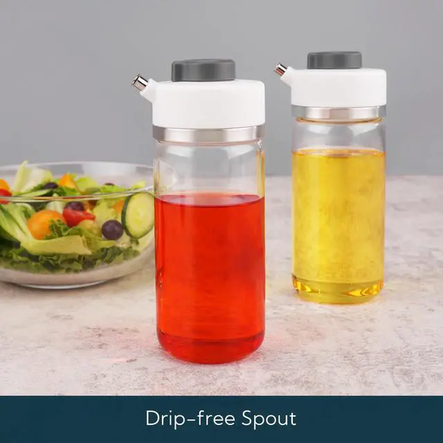 Alt view image 3 of 7 - Precision Pour Glass Oil Dispenser with 3 Modes, Drip-free Spout, Two Adjustable Flowing Speed, 12 oz Vinegar Dispenser Bottle for Kitchen, Borosilicate Glass Olive Oil Bottle for Cooking