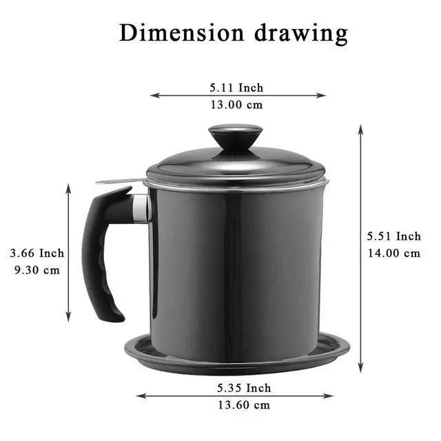 Alt view image 2 of 7 - Black Bacon Grease Container With Strainer, 48 oz Black Coating Stainless Steel Oil Container, Pot Fat Storage With Lid, Easy Grip Handle Suitable For Storing Frying Oil And Cooking Grease