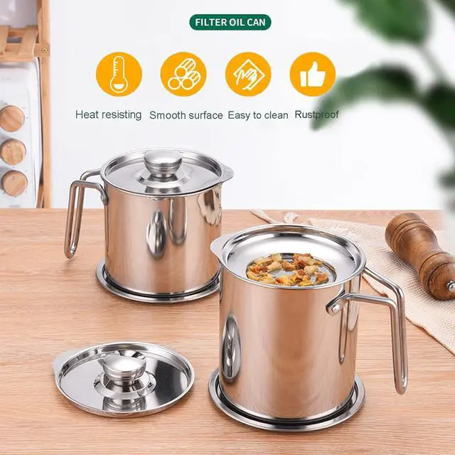 Alt view image 3 of 7 - Bacon Grease Container,1.8L / 61fl oz Cooking Oil Storage Strainer