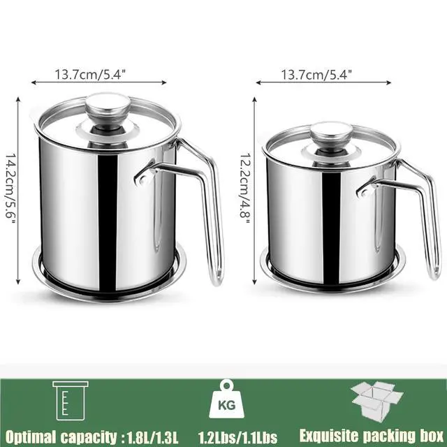 Alt view image 6 of 7 - Bacon Grease Container,1.8L / 61fl oz Cooking Oil Storage Strainer
