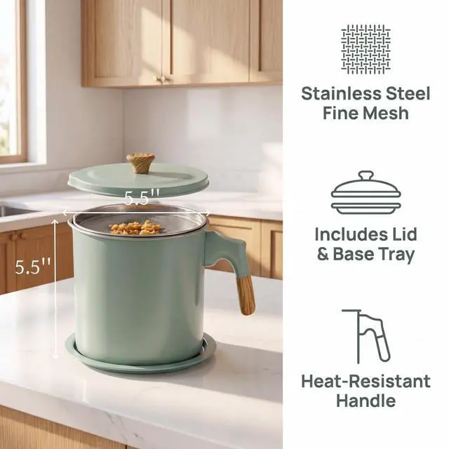 Alt view image 4 of 7 - Bacon Grease Container with Strainer, 1.4L/48 Oz