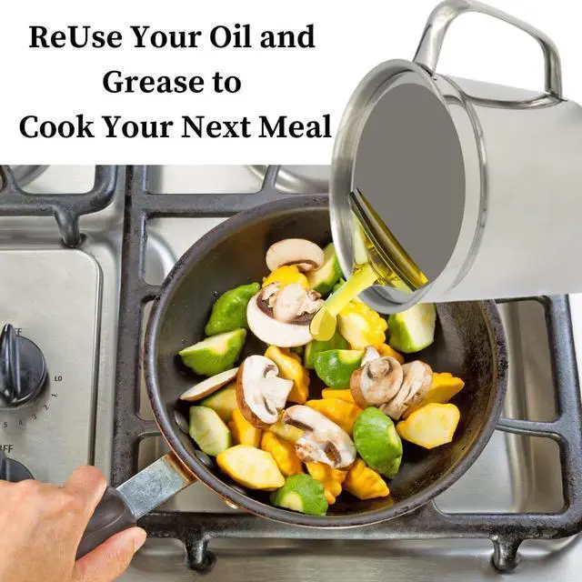Alt view image 4 of 7 - Cooking Oil Storage Can-Bacon Grease Keeper-Stainless Mesh Strainer-Easy Grip Handle-Large 5 Cup Fat Storage
