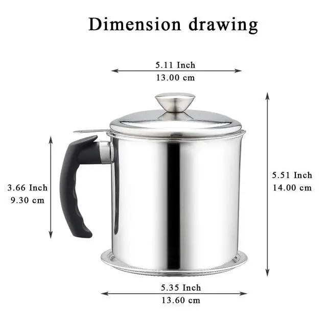 Alt view image 2 of 7 - Bacon Grease Container With Strainer, 48 oz Stainless Steel Oil Container, Pot Fat Storage With Lid, Easy Grip Handle Suitable For Storing Frying Oil And Cooking Grease 1. Silver