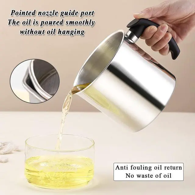 Alt view image 6 of 7 - Bacon Grease Container With Strainer, 48 oz Stainless Steel Oil Container, Pot Fat Storage With Lid, Easy Grip Handle Suitable For Storing Frying Oil And Cooking Grease 1. Silver
