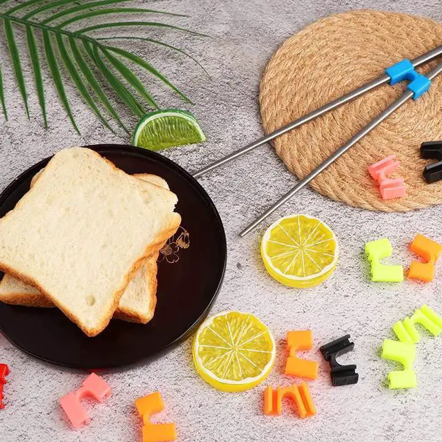 Alt view image 5 of 6 - Reusable Chopstick Helpers 8 Pairs - Training Hinges Connector Multicolor for Adults, Beginners, Trainers or Learners