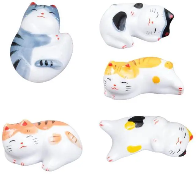 Main image of Cute Lazy Cat Ceramic Chopstick Rest 5Pcs Multi Colors, Japanese Animal Series Table Decor, Spoon Fork Holder Gift Chopstick Rest for Home Hotel Table Setting