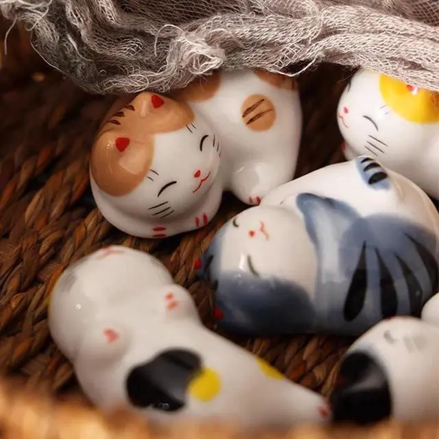 Alt view image 3 of 7 - Cute Lazy Cat Ceramic Chopstick Rest 5Pcs Multi Colors, Japanese Animal Series Table Decor, Spoon Fork Holder Gift Chopstick Rest for Home Hotel Table Setting