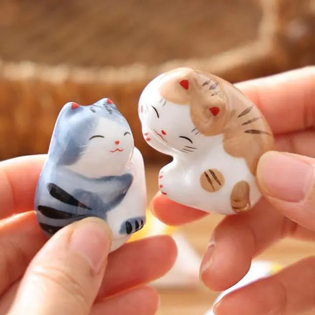 Alt view image 4 of 7 - Cute Lazy Cat Ceramic Chopstick Rest 5Pcs Multi Colors, Japanese Animal Series Table Decor, Spoon Fork Holder Gift Chopstick Rest for Home Hotel Table Setting