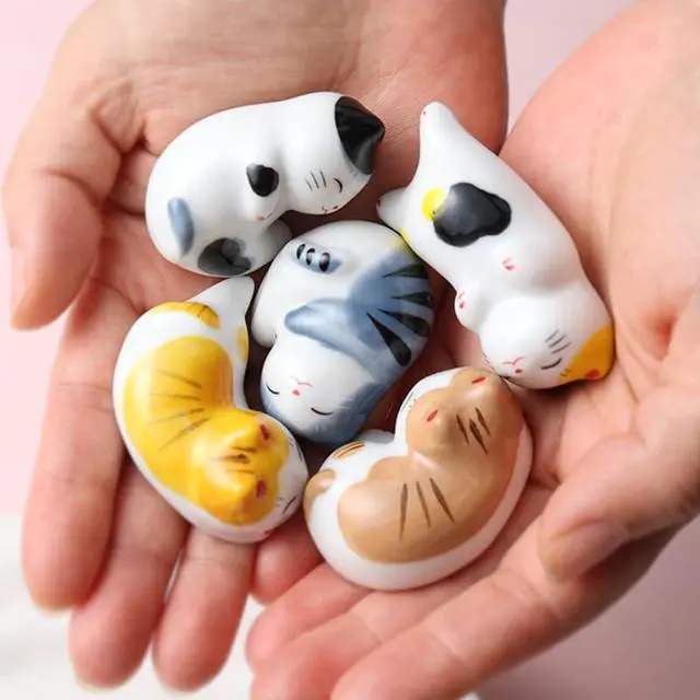 Alt view image 6 of 7 - Cute Lazy Cat Ceramic Chopstick Rest 5Pcs Multi Colors, Japanese Animal Series Table Decor, Spoon Fork Holder Gift Chopstick Rest for Home Hotel Table Setting