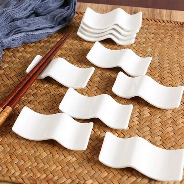 Alt view image 2 of 6 - Ceramic Chopsticks Rest Rack Set of 6pcs,Chinese Style Dinner Spoon Stand Knife Fork Holder Porcelain Chopsticks Stand