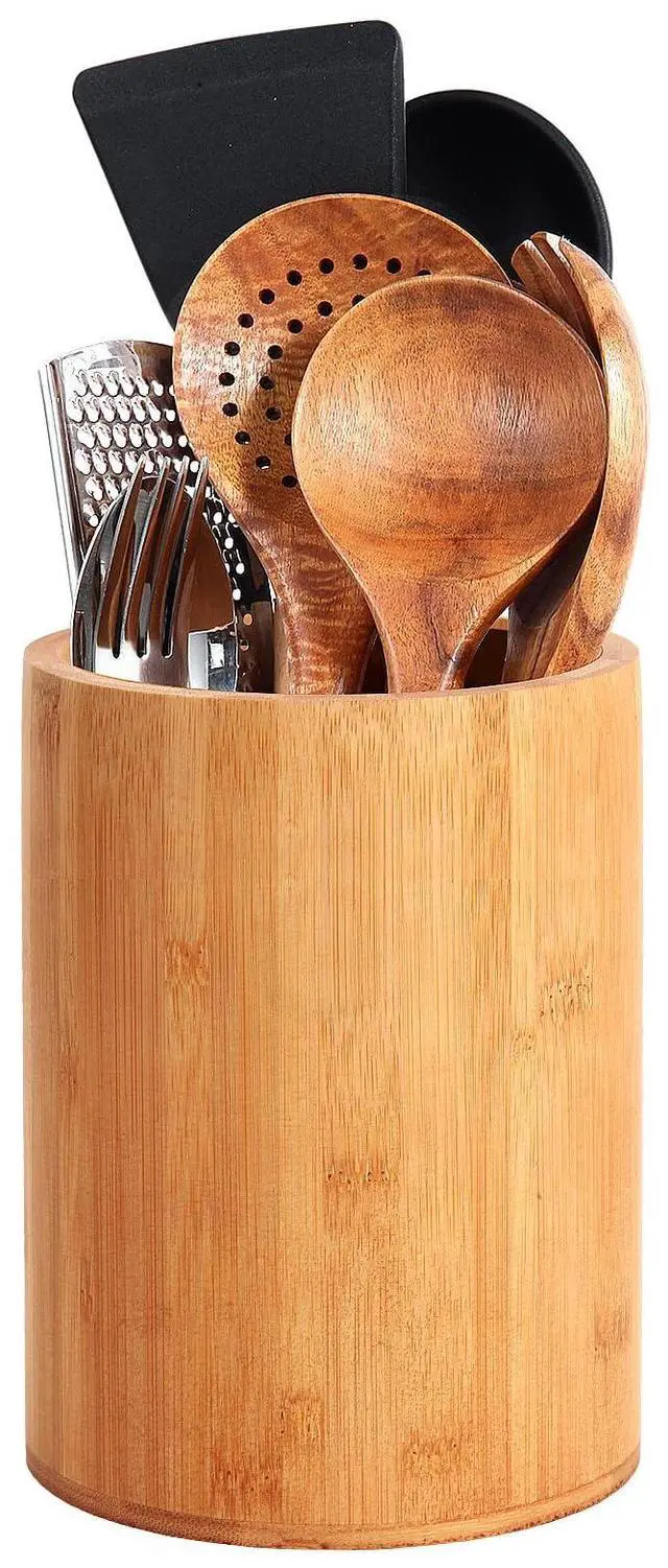 Main image of Bamboo Utensil Holder, Large Utensil Holders for Kitchen Counter, Bamboo Spoon and Chopstick Holder for Kitchen Decor, Flatware and Spatula Storage Organizer, for Countertop, Pantry and Bathroom
